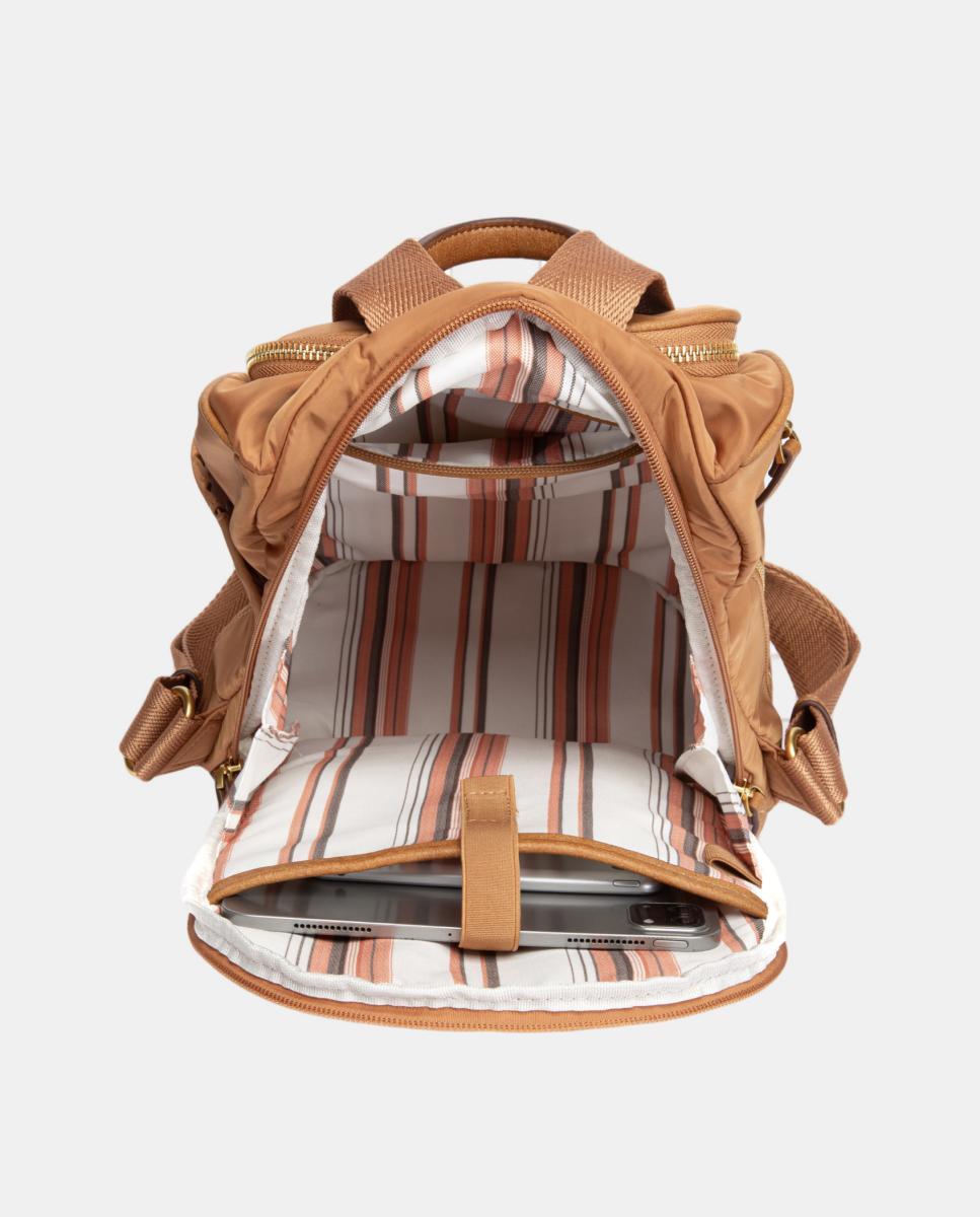 Mochila em Tecido com Bolsos Castanho-5