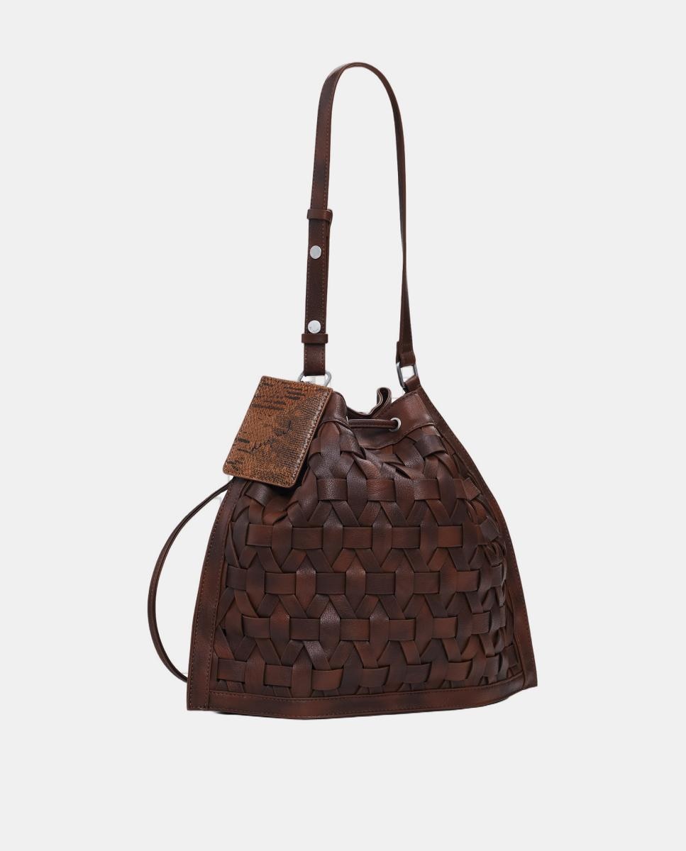 Mochila Tipo Saco com Entrançado Médio Castanho-2