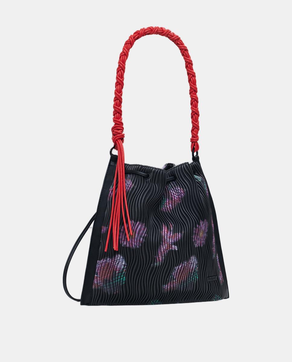 Mochila Média com Textura Floral Preto-2