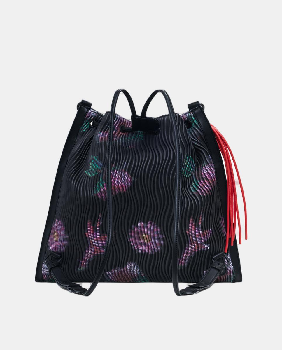 Mochila Média com Textura Floral Preto-3