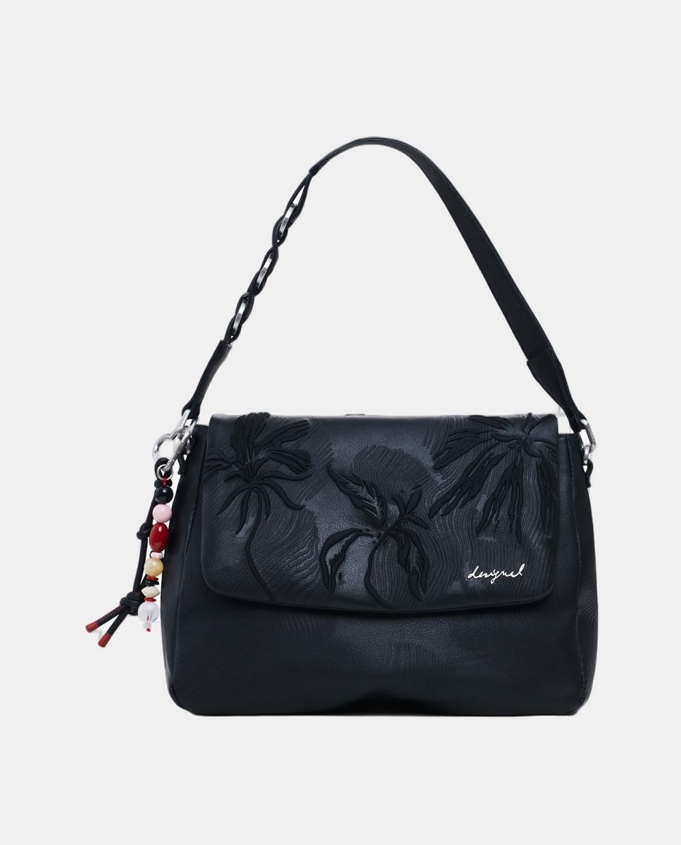 Mochila Média com Bordados e Contas Preto-1