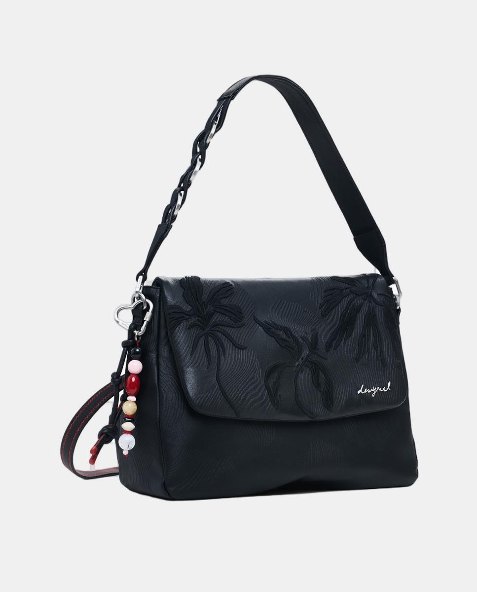 Mochila Média com Bordados e Contas Preto-2