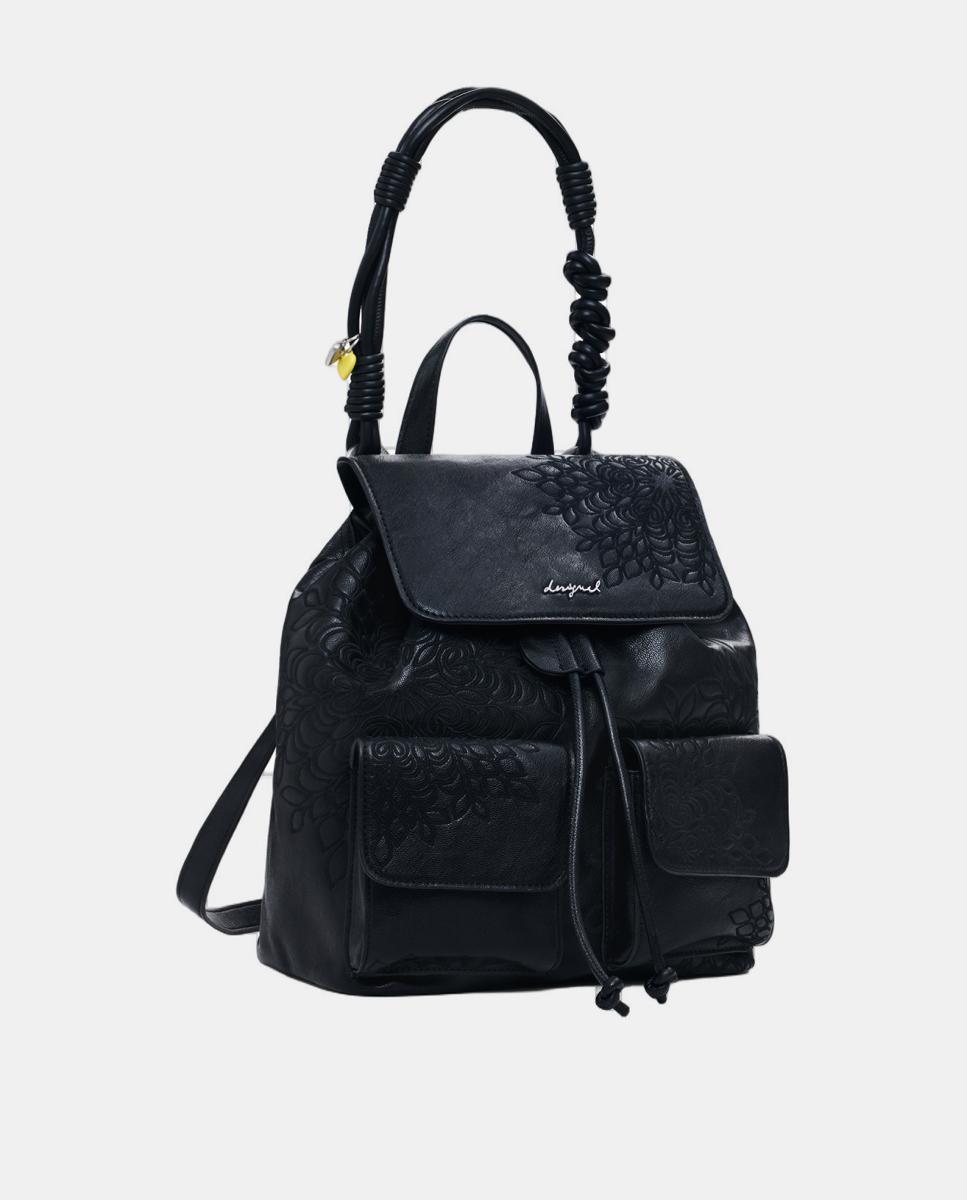 Mochila Pequena com Bordados Preto-2