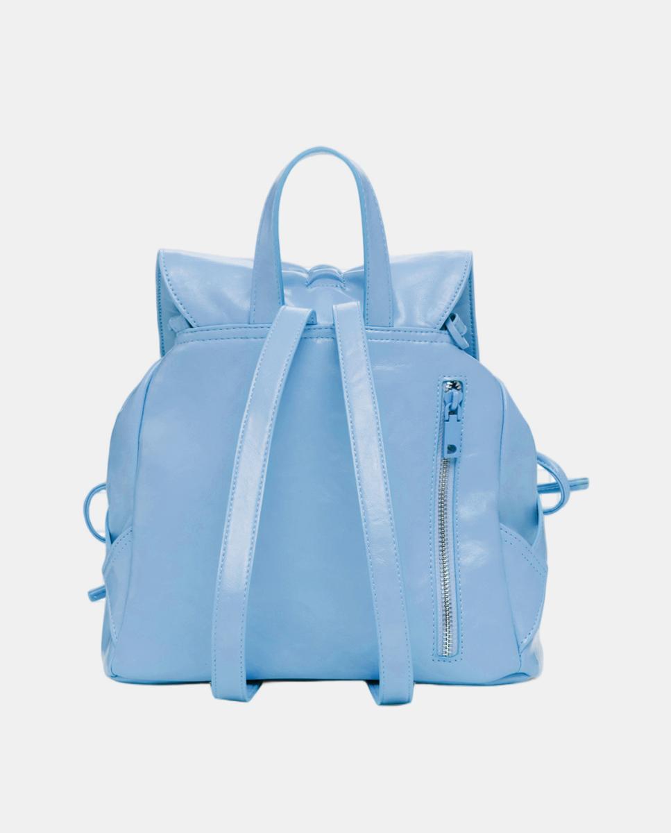 Mochila Pequena com Laço Brilhante Azul-claro-3