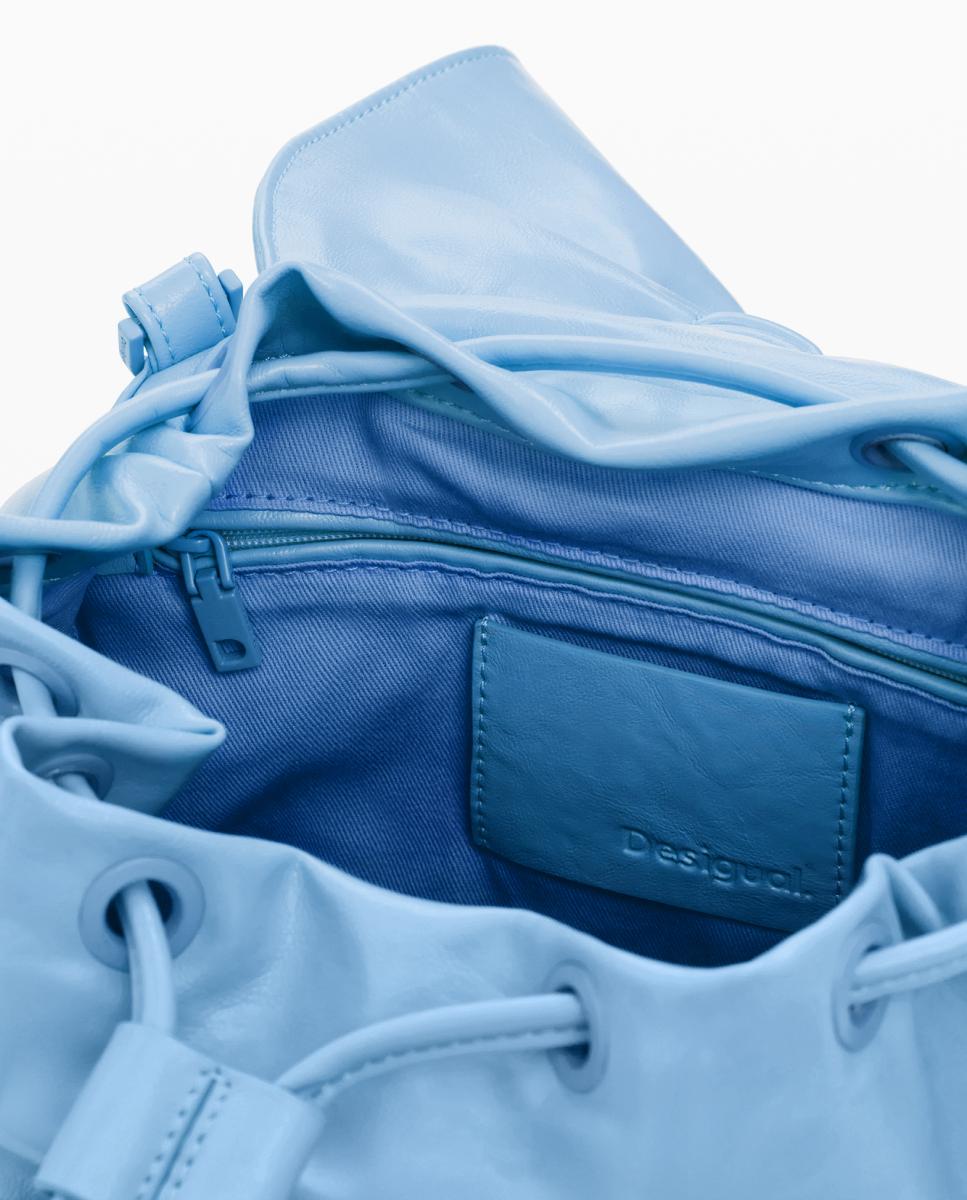 Mochila Pequena com Laço Brilhante Azul-claro-4