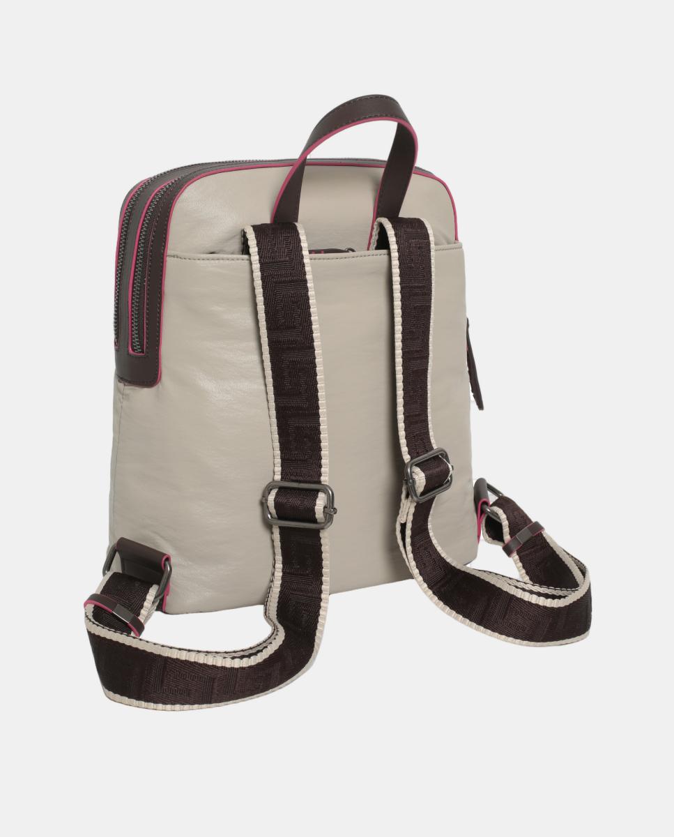 Mochila em Tecido Técnico com Debruados Coloridos Cinzento-2