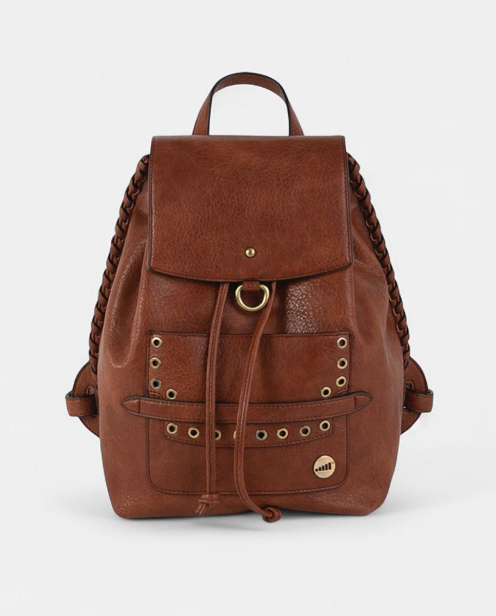 Imagem 0 de Mochila em PU e Pele com Aba e Rebites Dourados