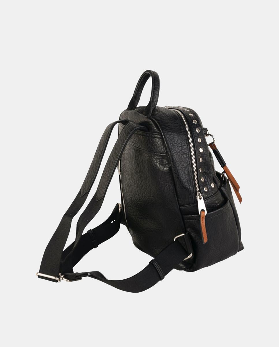 Mochila Urbana Média em Material com Efeito de Pele, Compartimentos Múltiplos e Fecho Seguro Preto-2