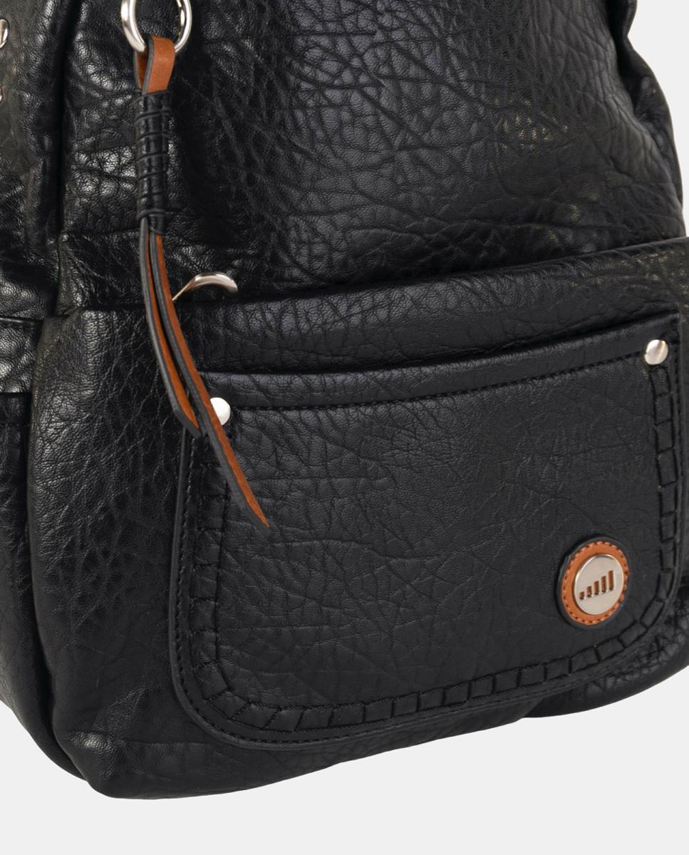 Mochila Urbana Média em Material com Efeito de Pele, Compartimentos Múltiplos e Fecho Seguro Preto-3