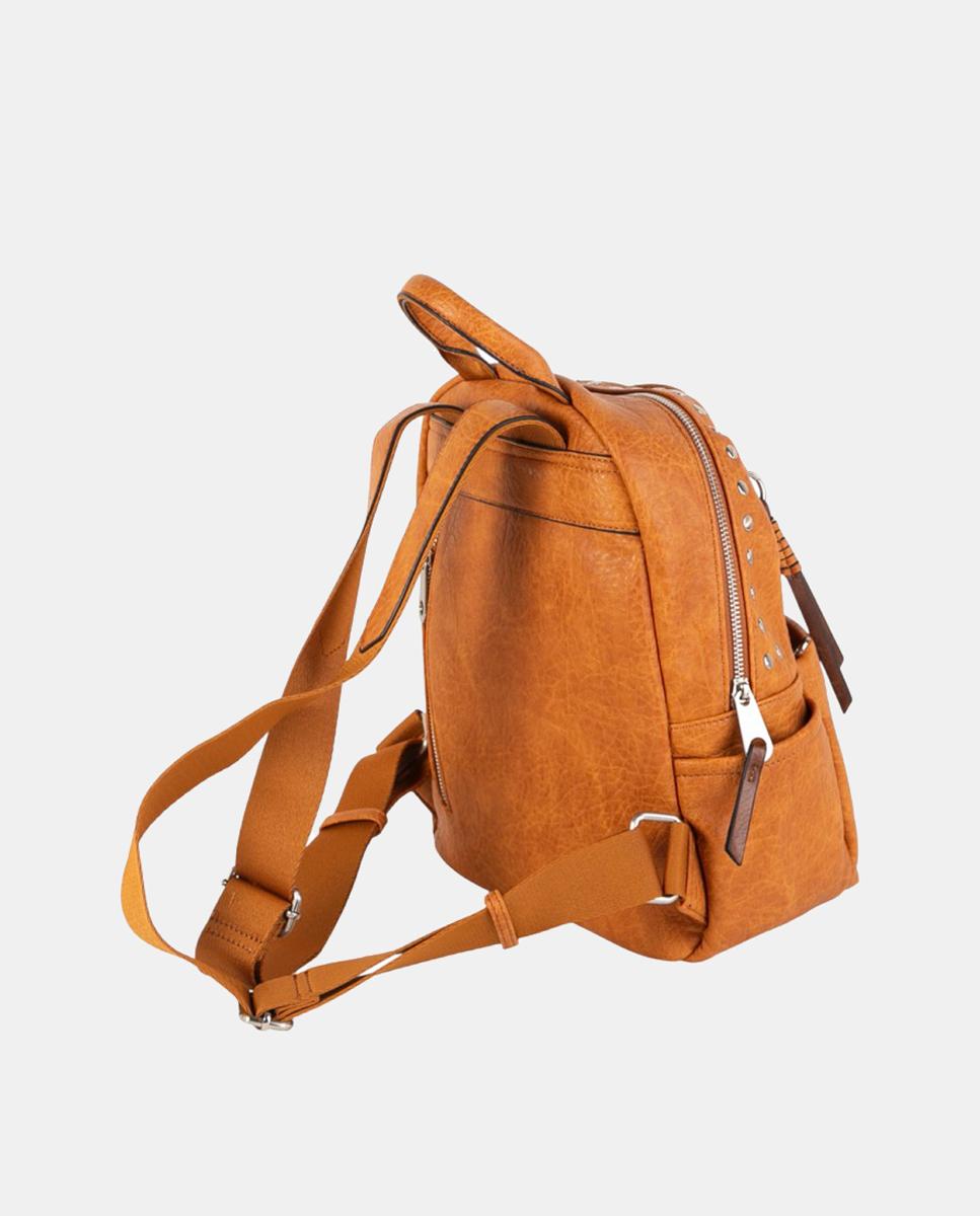 Mochila Urbana Média em Material com Efeito de Pele, Compartimentos Múltiplos e Fecho Seguro Camel-2