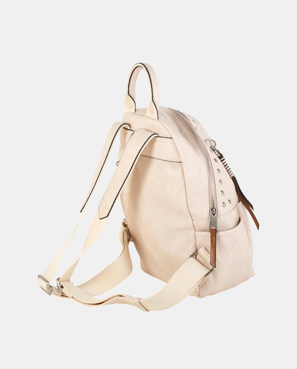 Mochila Urbana Média em Material com Efeito de Pele, Compartimentos Múltiplos e Fecho Seguro Cru-2