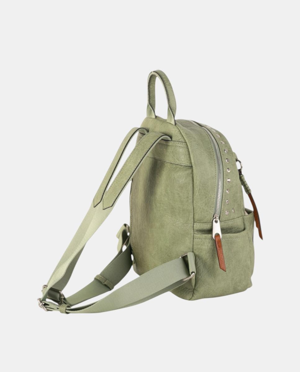 Mochila Urbana Média em Material com Efeito de Pele, Compartimentos Múltiplos e Fecho Seguro Verde-2