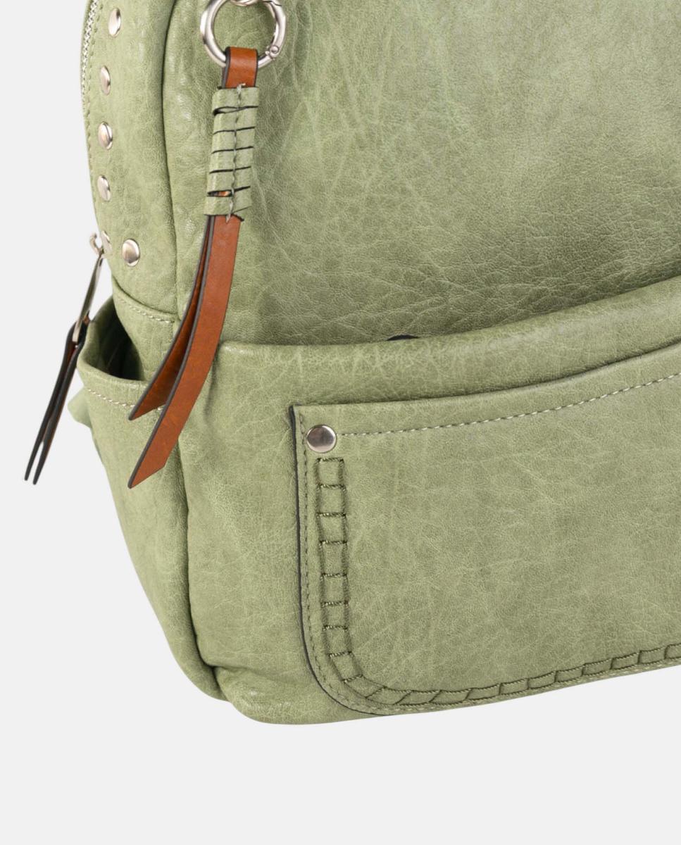 Mochila Urbana Média em Material com Efeito de Pele, Compartimentos Múltiplos e Fecho Seguro Verde-3