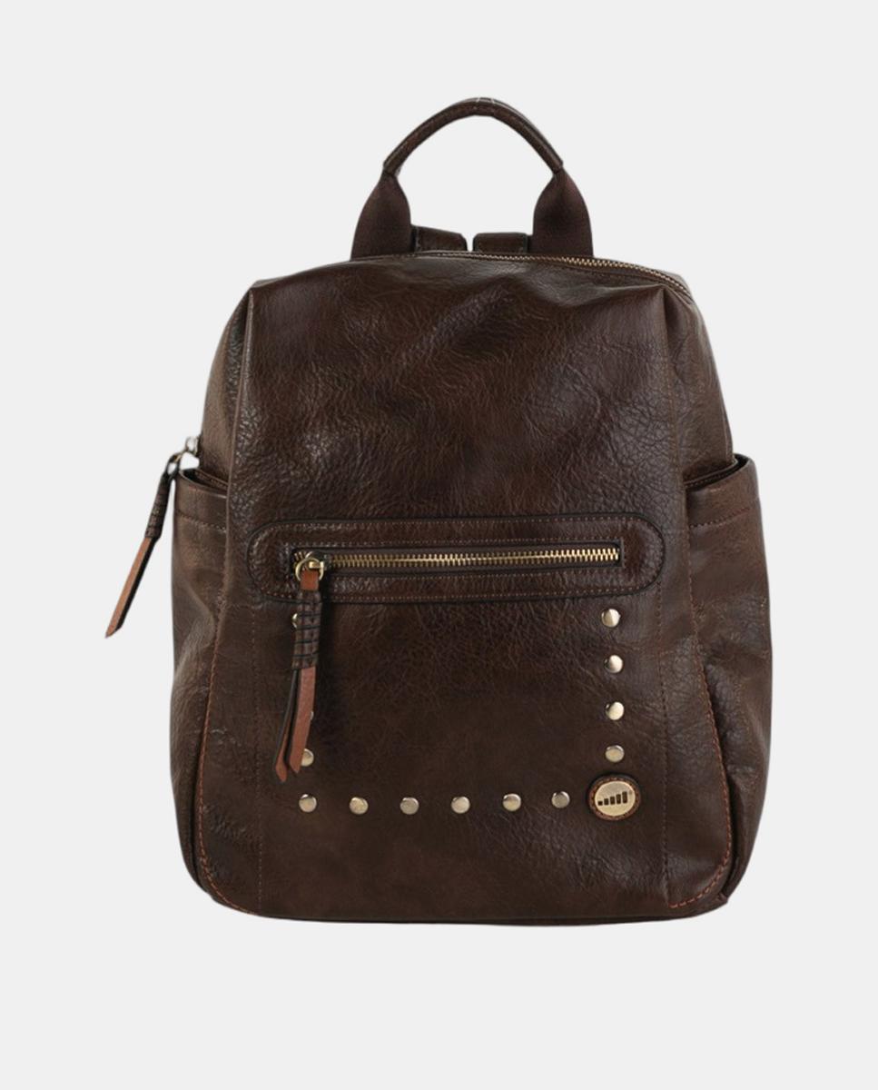 Imagem 0 de Mochila Média em Efeito de Pele com Bolso à Frente e Detalhes Metálicos
