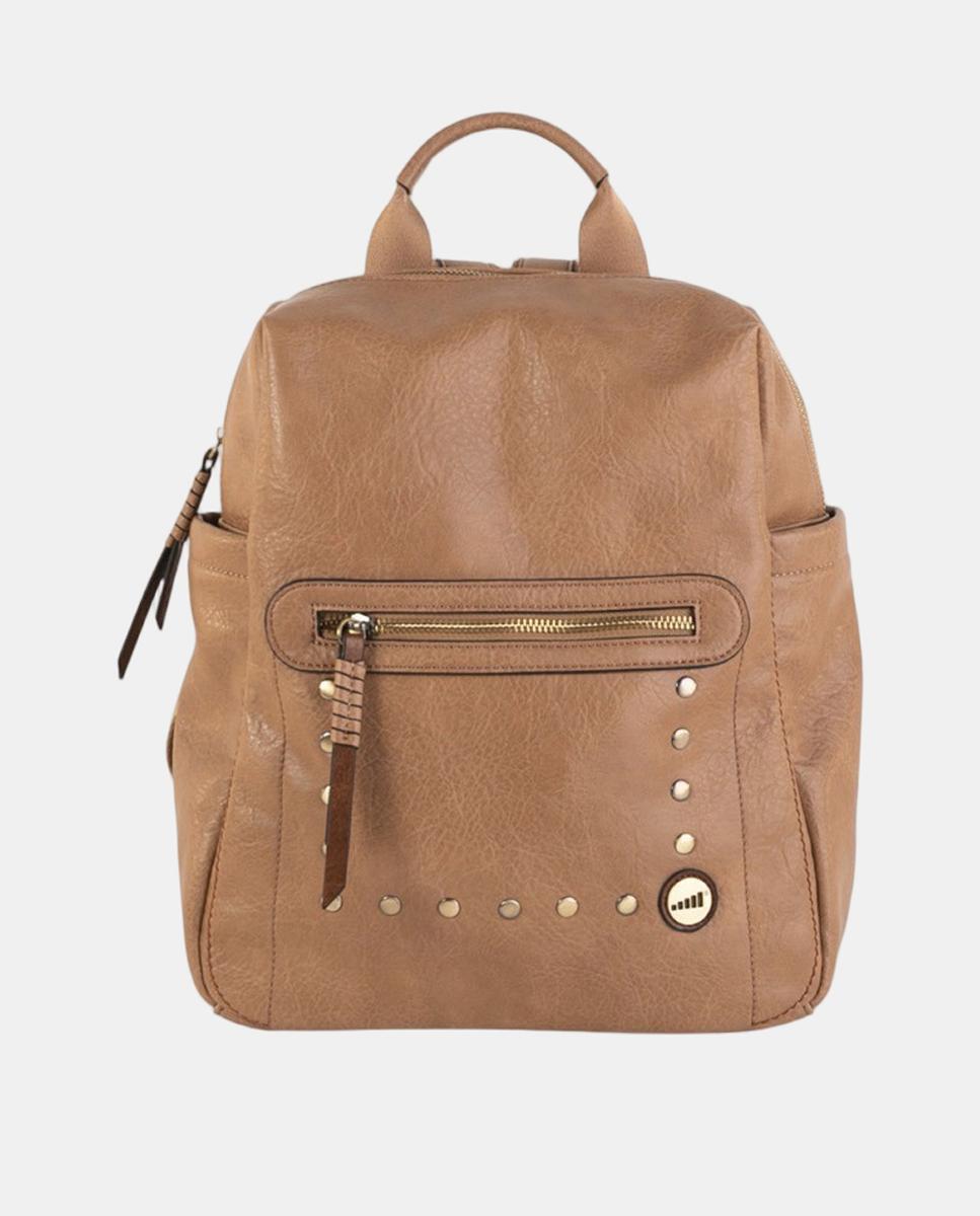 Imagem 0 de Mochila Média em Efeito de Pele com Bolso à Frente e Detalhes Metálicos