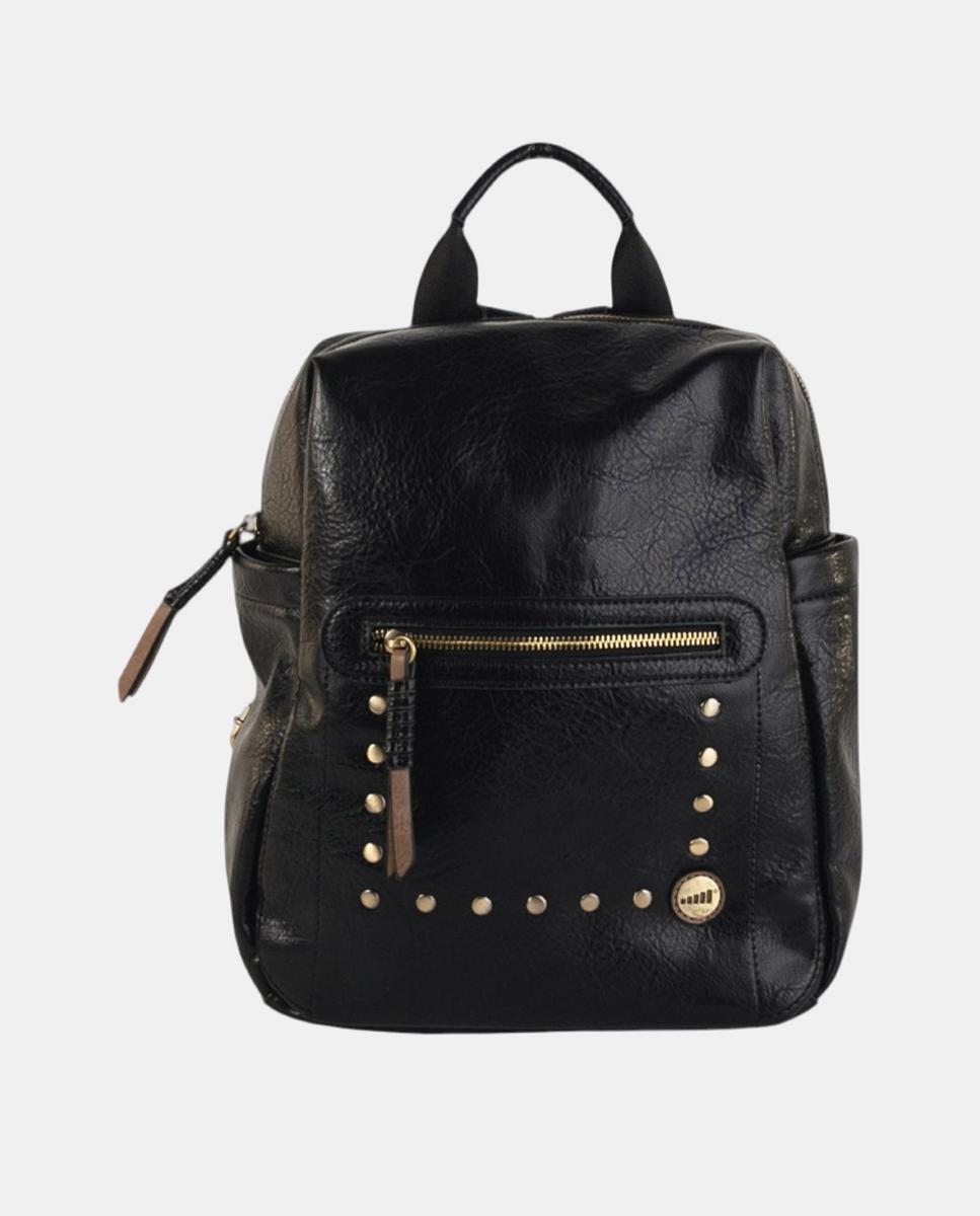 Imagem 0 de Mochila Média em Efeito de Pele com Bolso à Frente e Detalhes Metálicos
