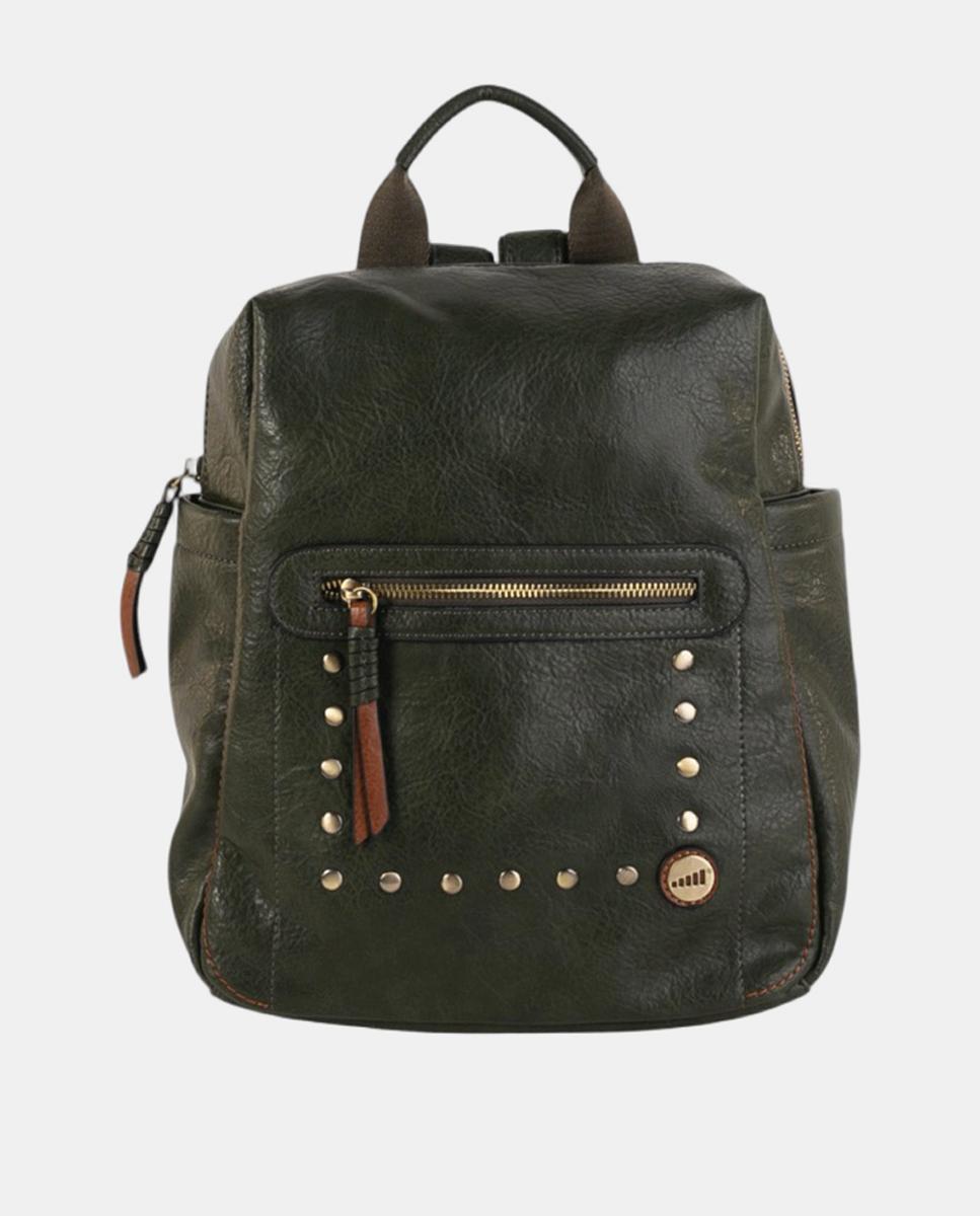 Imagem 0 de Mochila Média em Efeito de Pele com Bolso à Frente e Detalhes Metálicos