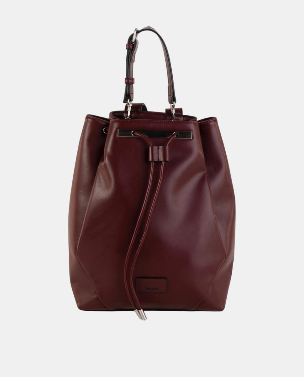 Imagem 0 de Mochila Tipo Saco Média de Acabamento Liso com Efeito de Pele e Fecho Ajustável