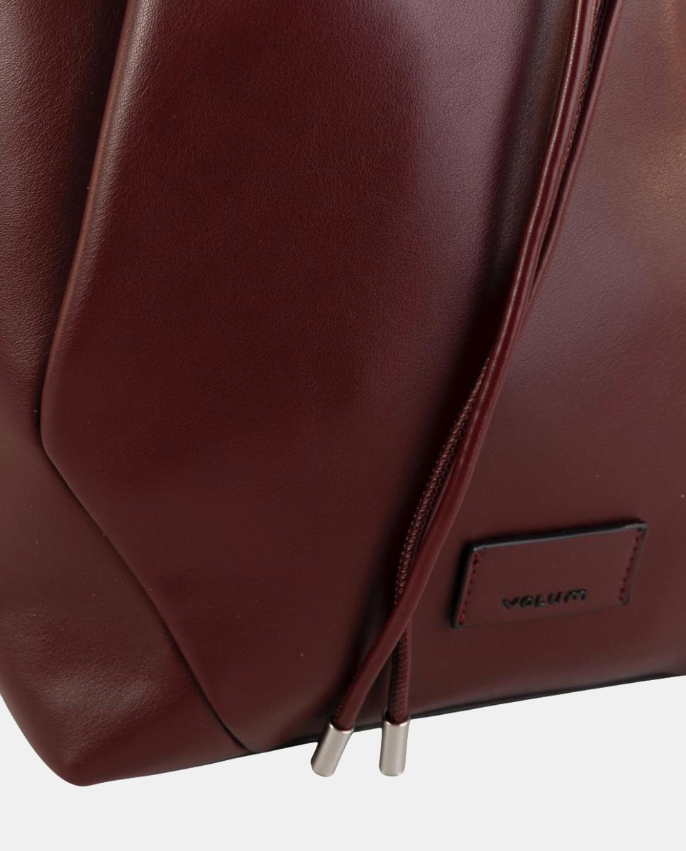 Mochila Tipo Saco Média de Acabamento Liso com Efeito de Pele e Fecho Ajustável Grená-3