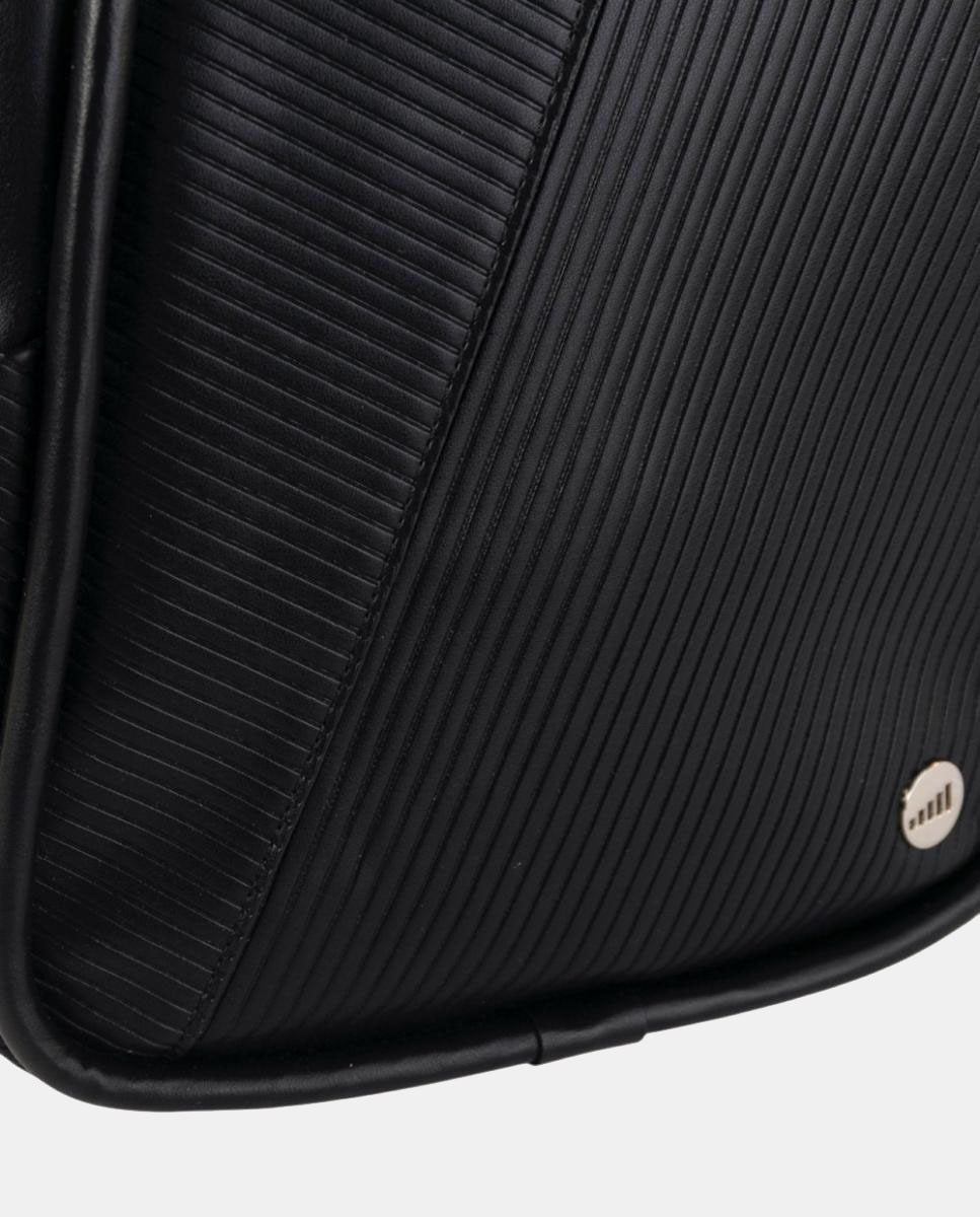 Mochila Média com Efeito de Pele e Textura Geométrica Preto-3