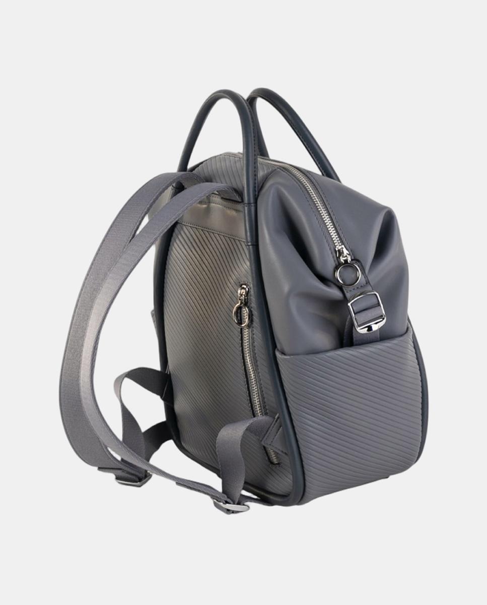 Mochila Média com Efeito de Pele e Textura Geométrica Cinzento-2