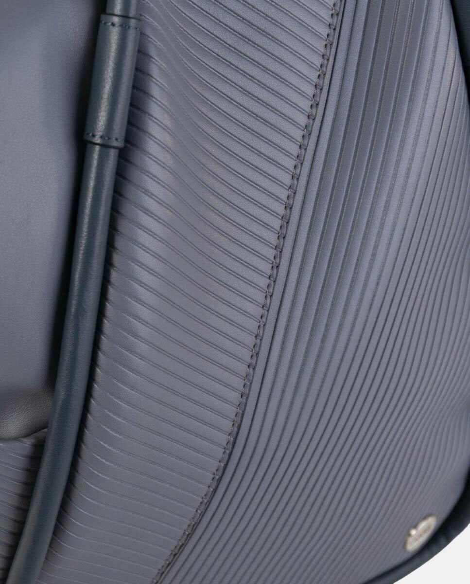 Mochila Média com Efeito de Pele e Textura Geométrica Cinzento-3