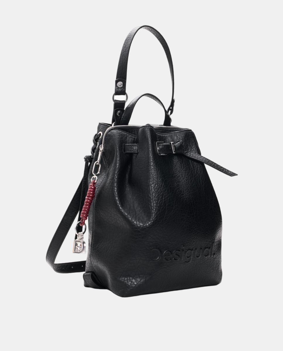 Mochila Half Logo Média com Efeito de Pele Preto-2