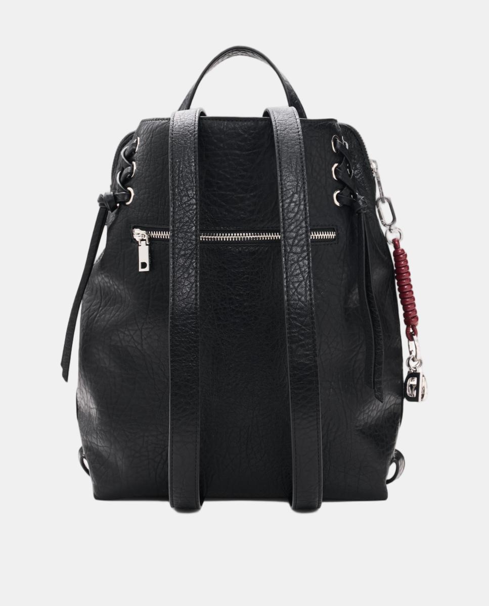 Mochila Half Logo Média com Efeito de Pele Preto-3