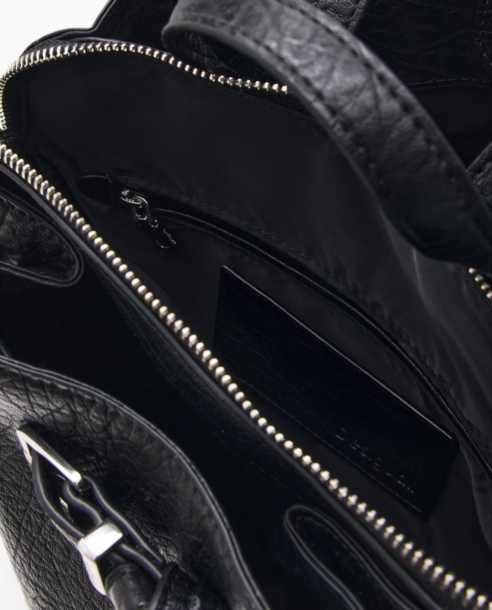 Mochila Half Logo Média com Efeito de Pele Preto-4