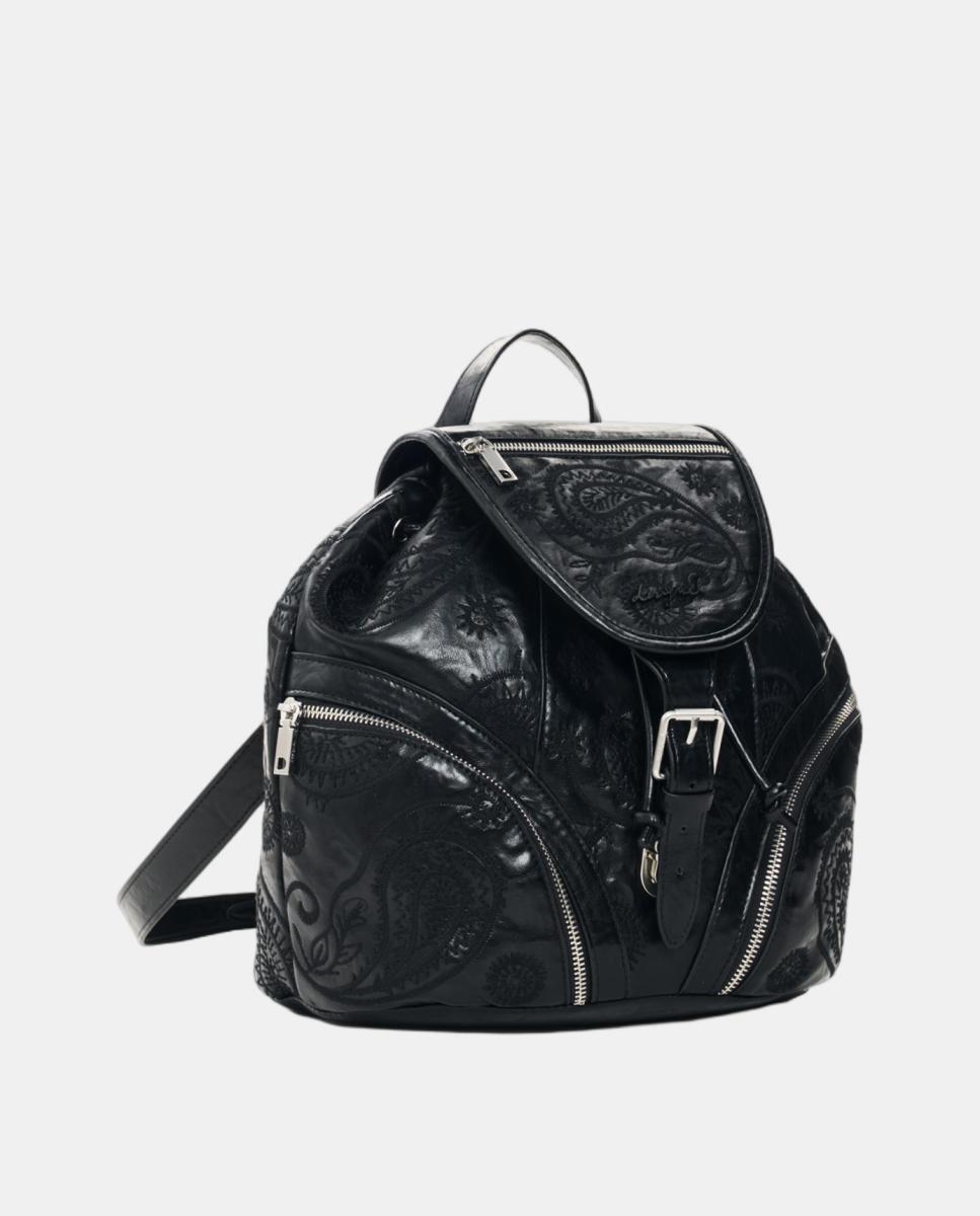 Mochila Siroco Pequena com Efeito de Pele Preto-3
