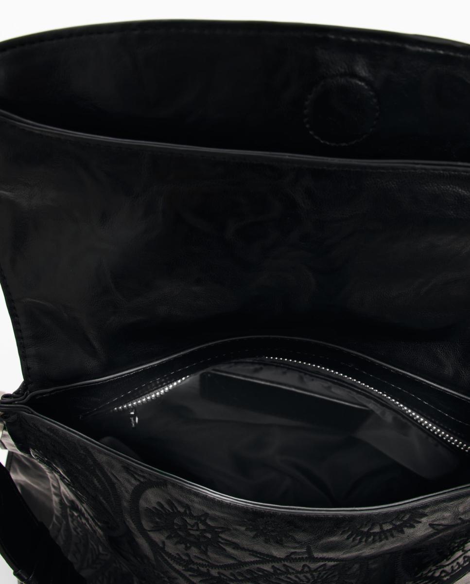 Mochila Siroco Média com Efeito de Pele Preto-2