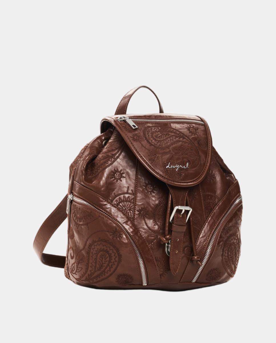 Mochila Siroco Pequena com Efeito de Pele Camel-3