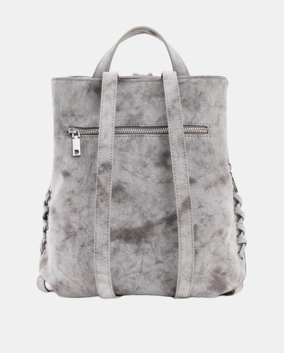 Mochila Pequena com Efeito de Pele e Laços Cinzento-escuro-3