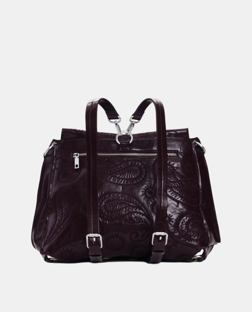 Mochila Siroco Média com Efeito de Pele Bordeaux-3