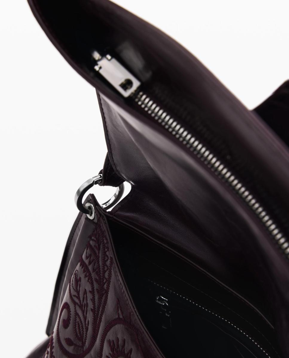 Mochila Siroco Média com Efeito de Pele Bordeaux-4
