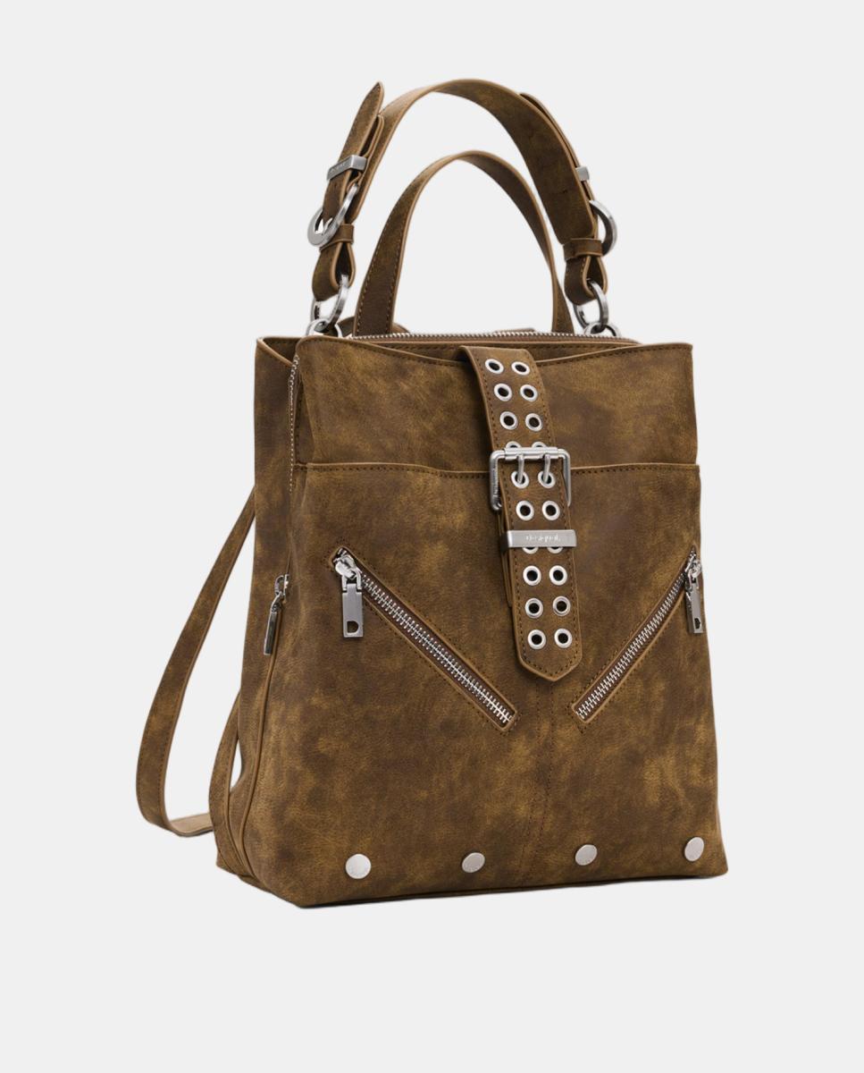 Mochila Pequena com Efeito de Camurça Camel-2