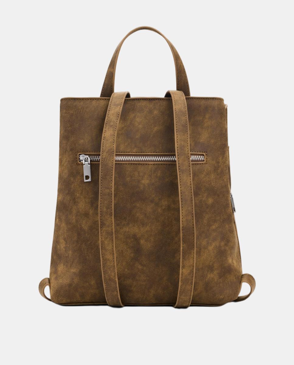 Mochila Pequena com Efeito de Camurça Camel-3