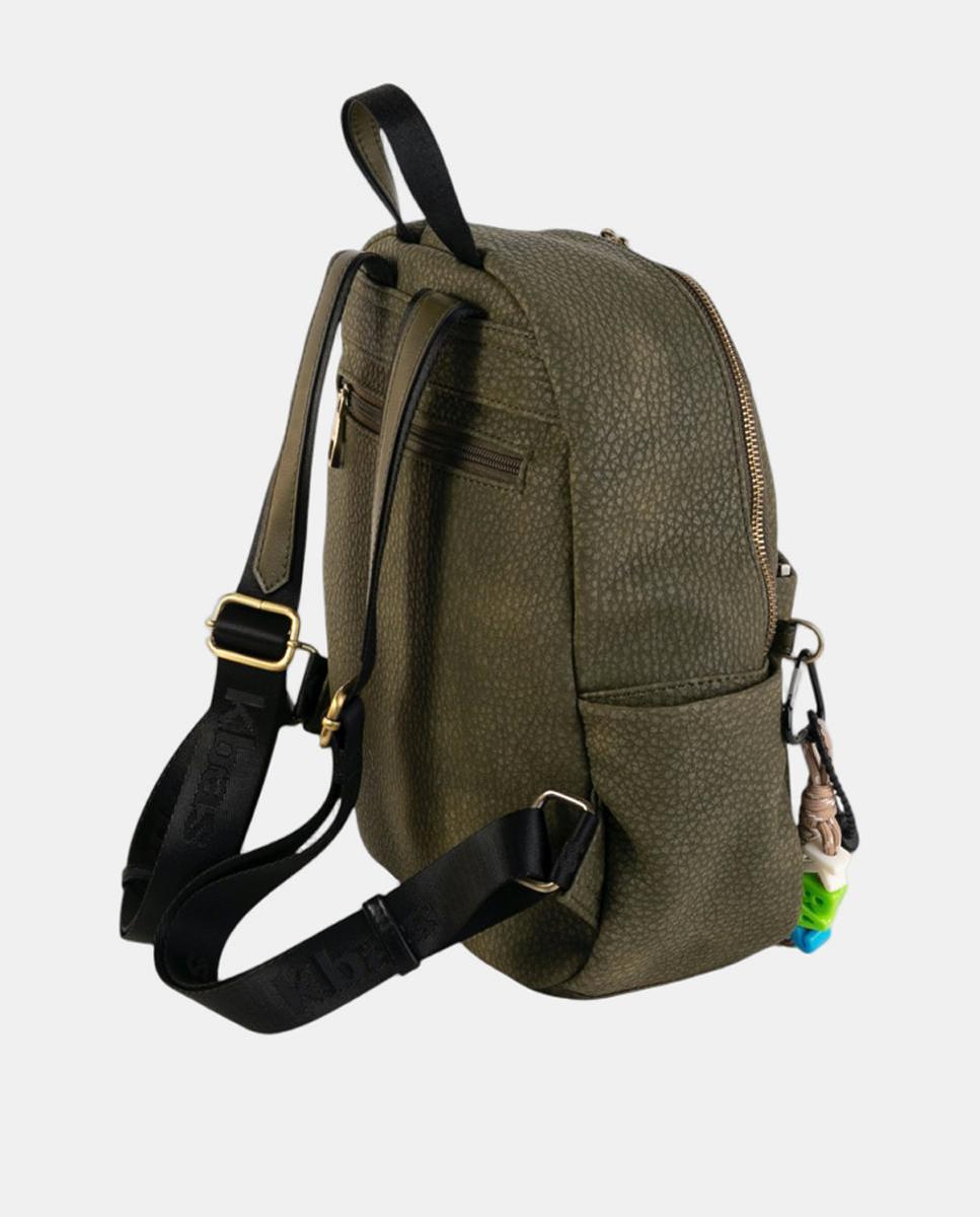 Mochila Urbana Compacta em Material Texturizado com Efeito de Pele e Bolsos Exteriores Verde-militar-2