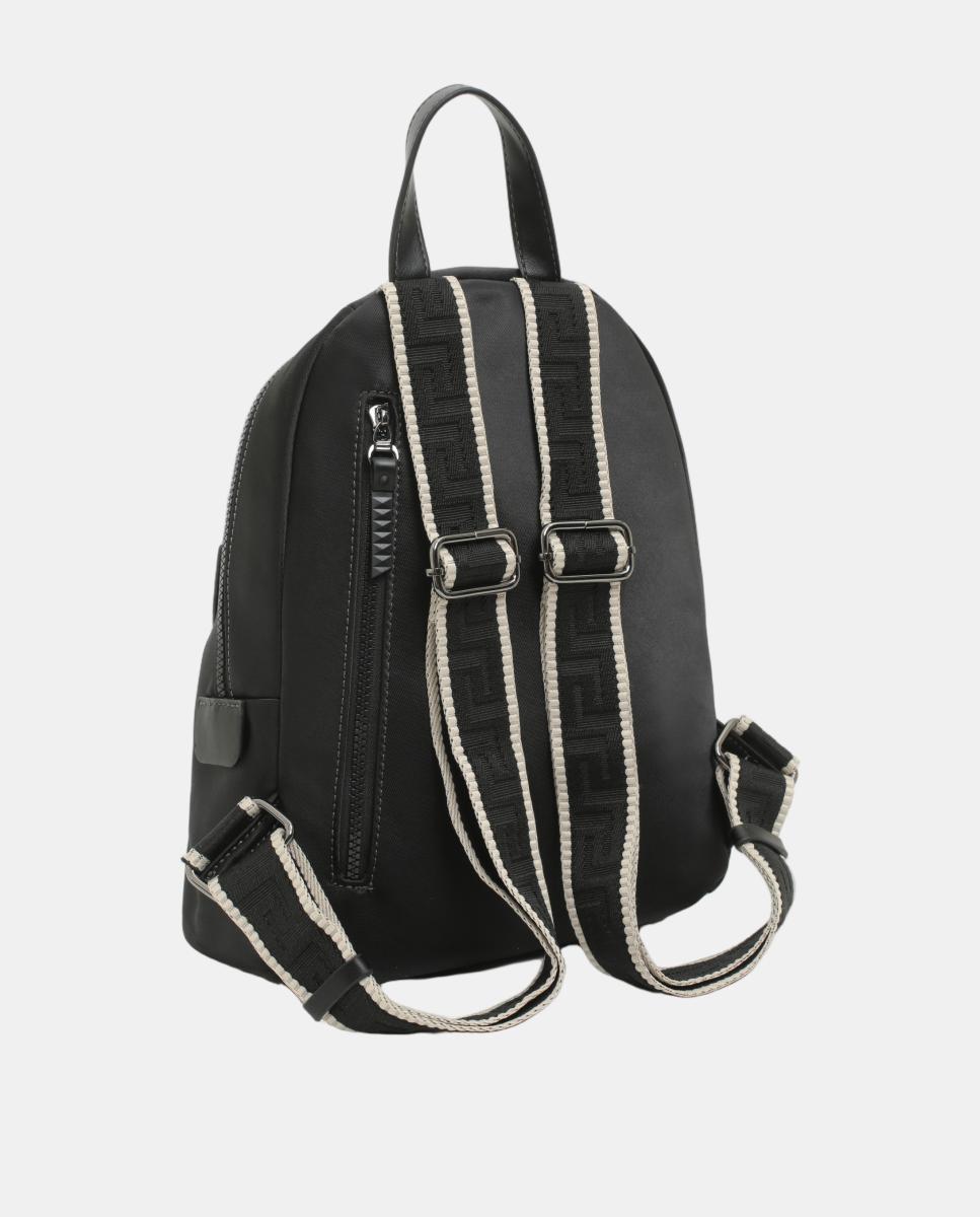 Mochila com Alças Decorativas, Bolso à Frente e Atrás Preto-2