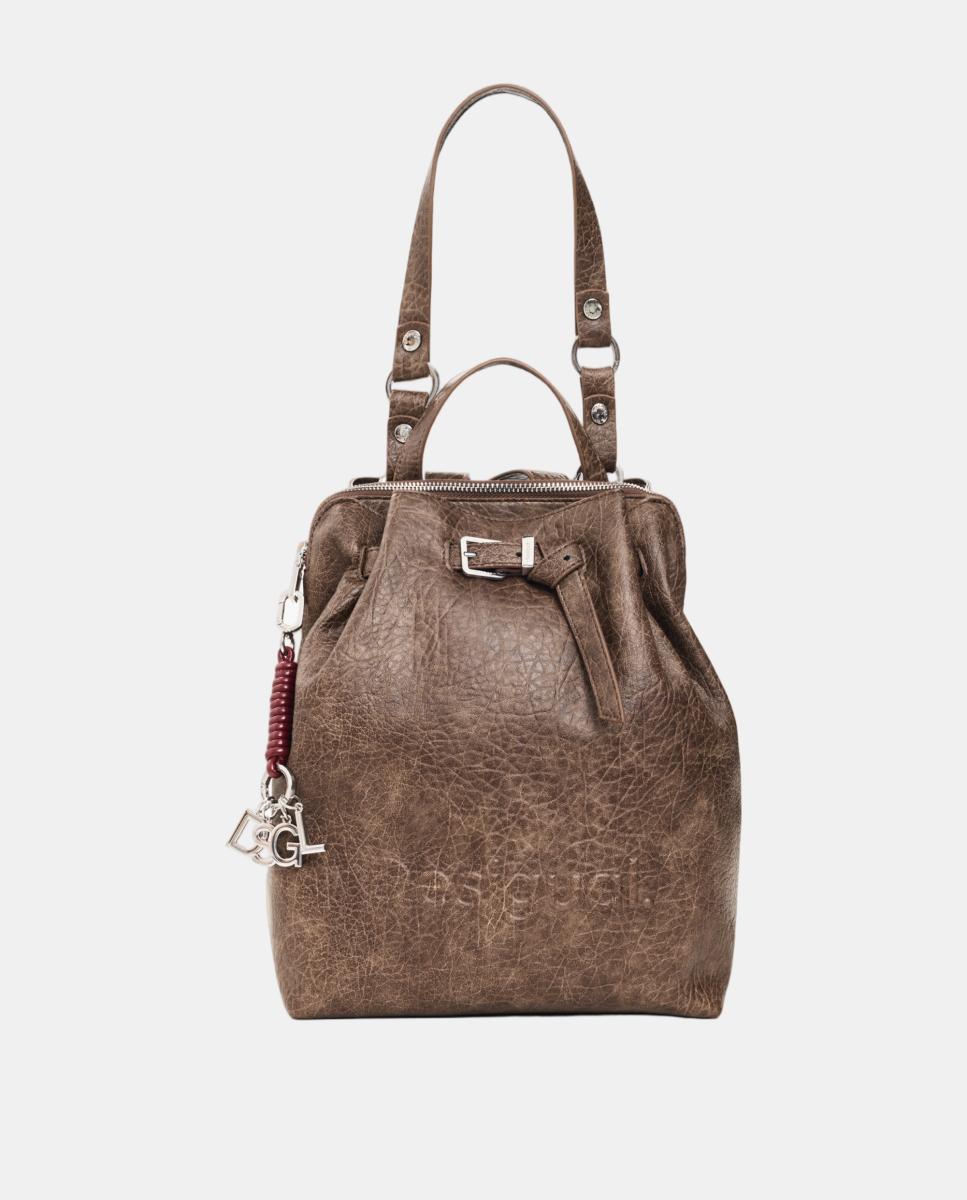 Imagen 0 de Mochila half logo mediana efecto piel Marrón