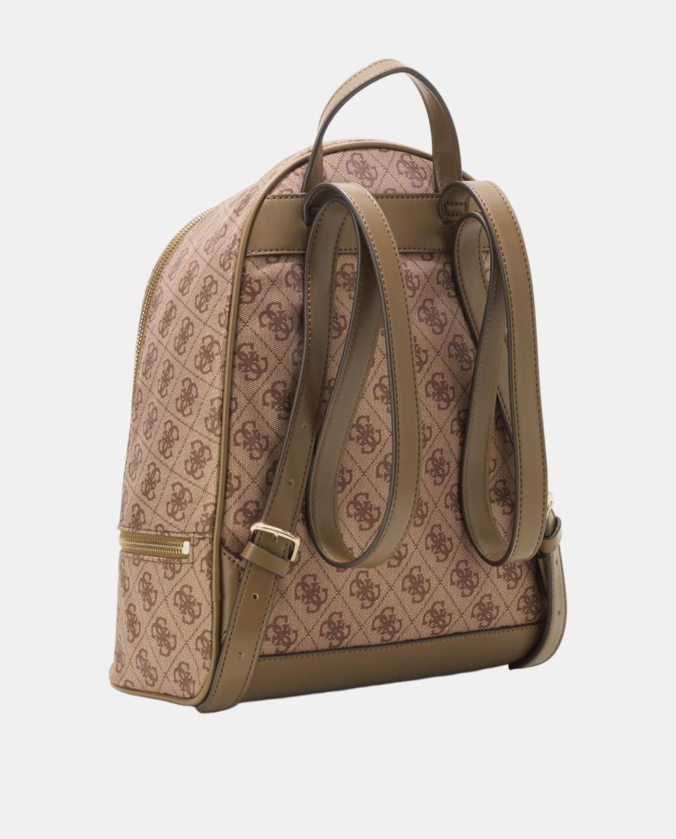 Mochila com Bolso à Frente e Fecho de Correr Bege-2