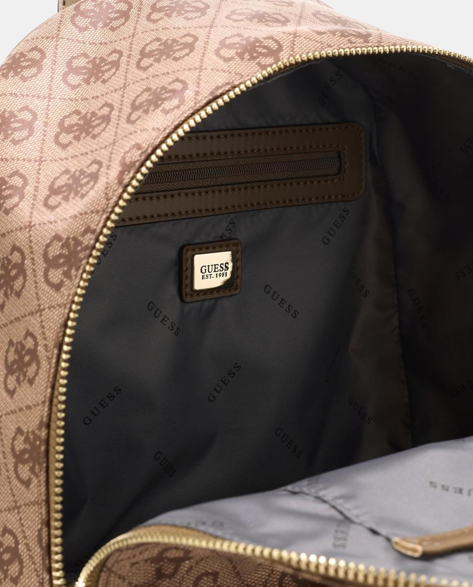 Mochila com Bolso à Frente e Fecho de Correr Bege-3