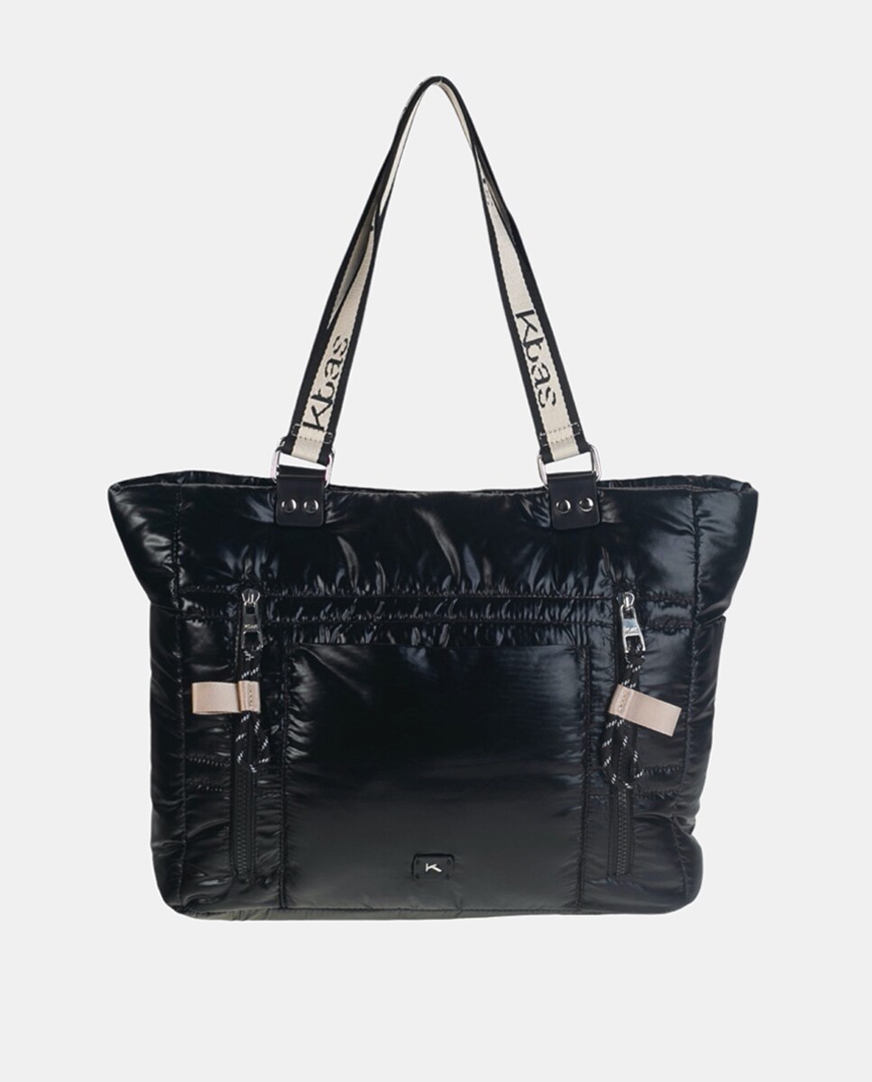 Mala de Ombro Acolchoada com Efeito Metalizado e Fecho de Correr - Preto Preto-1