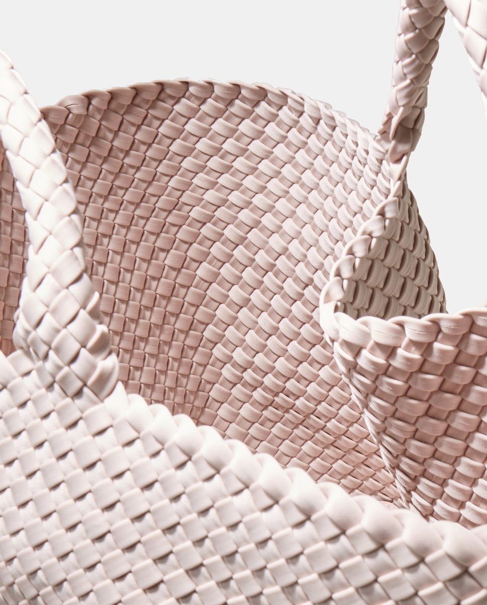 Mala Tipo Tote Grande Entrançada Modelo St Barths - Rosa Rosa-5