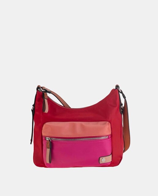 Imagen 0 de Modelo bandolera tamaño medio fabricado en nylon y combinado en cuero con detalles en rosa palo   .