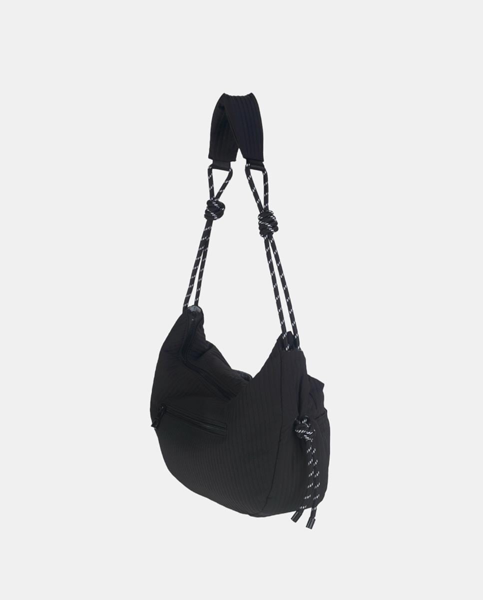 Mala de Ombro com Bolsos à Frente com Fecho de Correr Preto-2