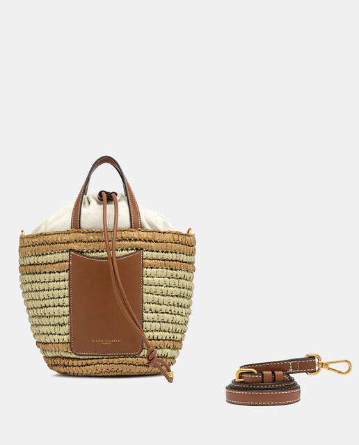 Imagem 0 de Mala de Ombro Média em Ráfia Bicolor: Inclui Alça de Tiracolo