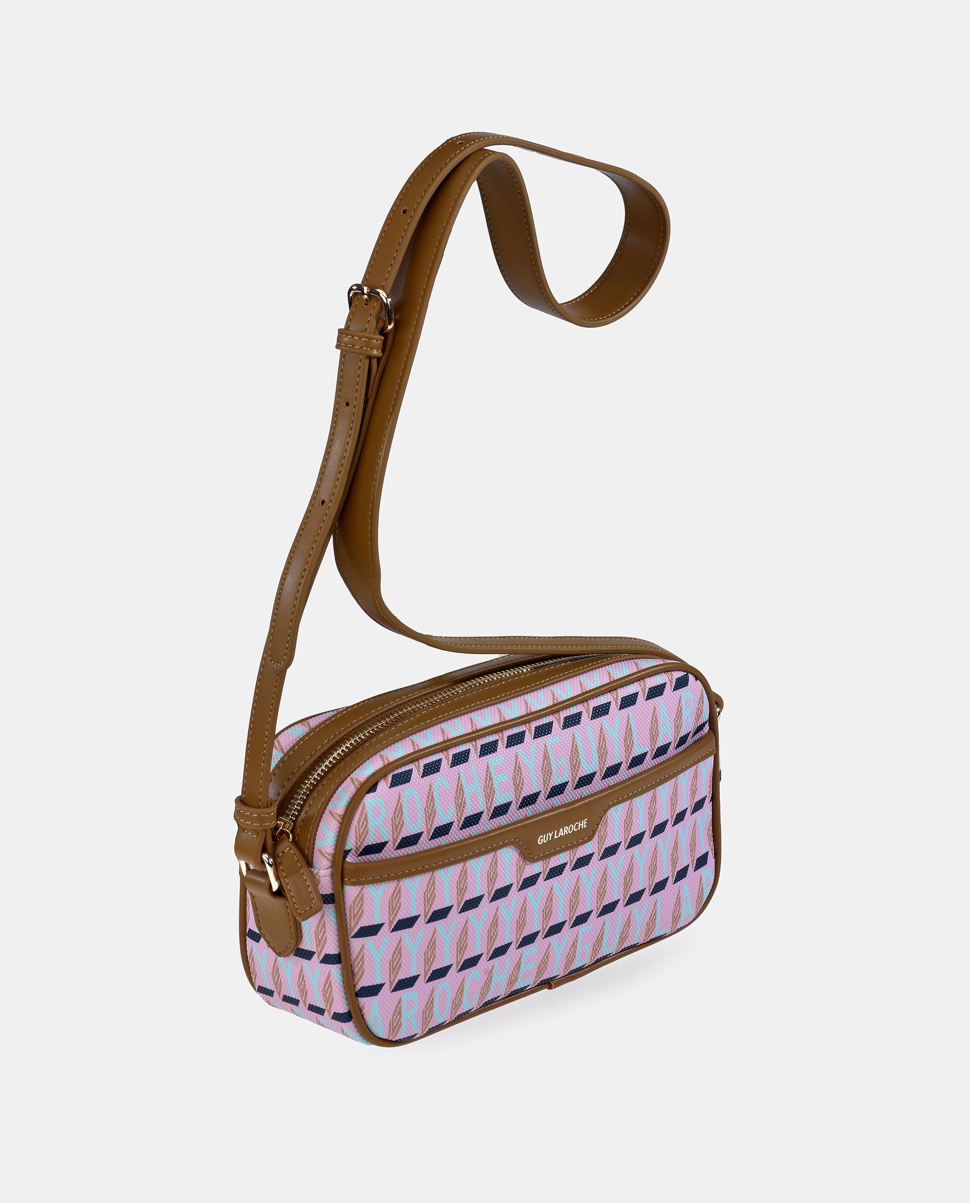 Mala a Tiracolo Estampada em Lona - Azul Camel-3