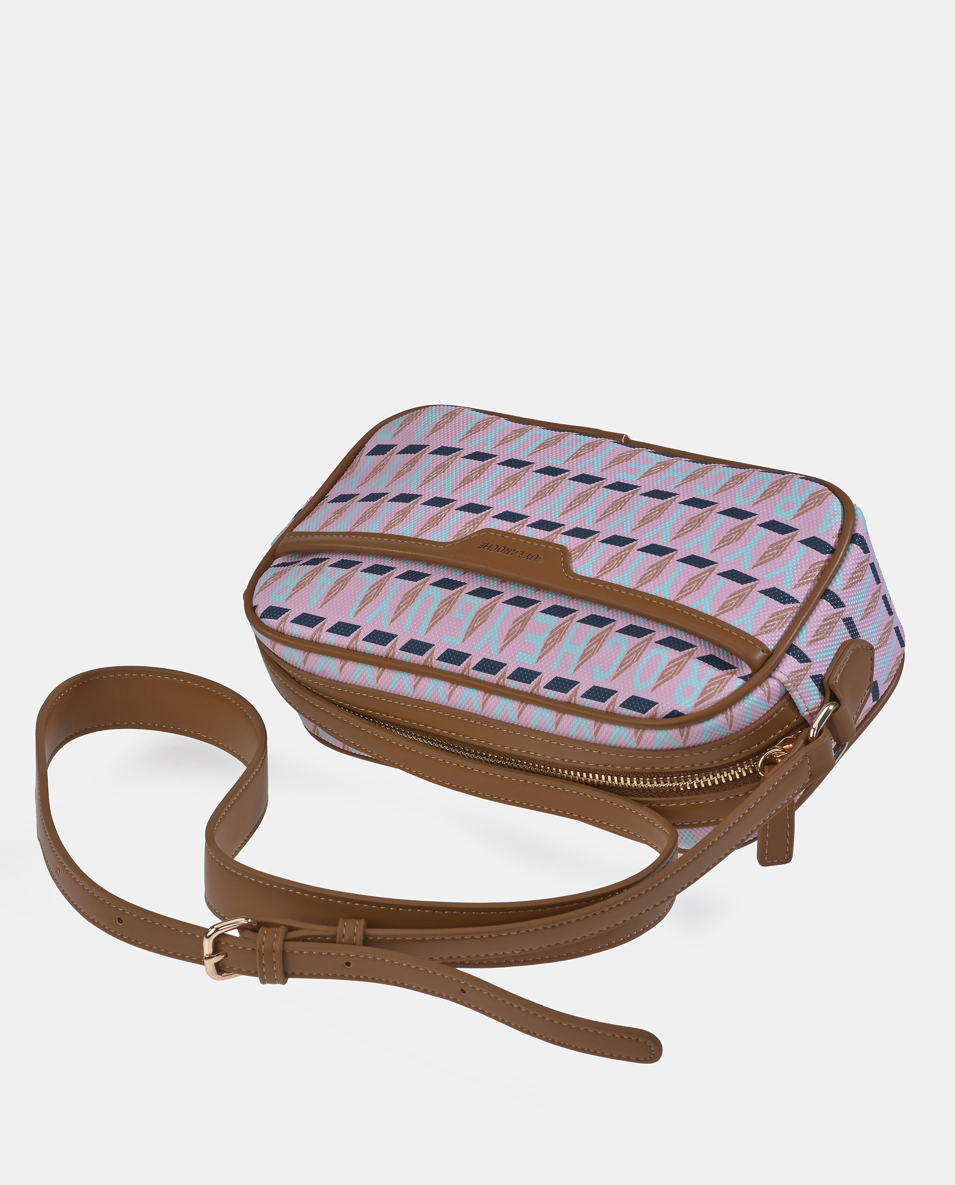 Mala a Tiracolo Estampada em Lona - Azul Camel-4