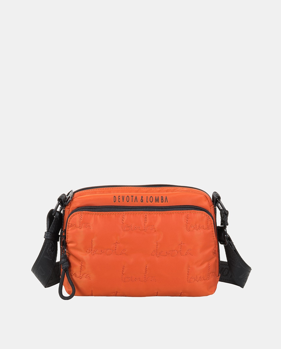 Mala a Tiracolo Pequena de Nylon com Bordado Laranja-1